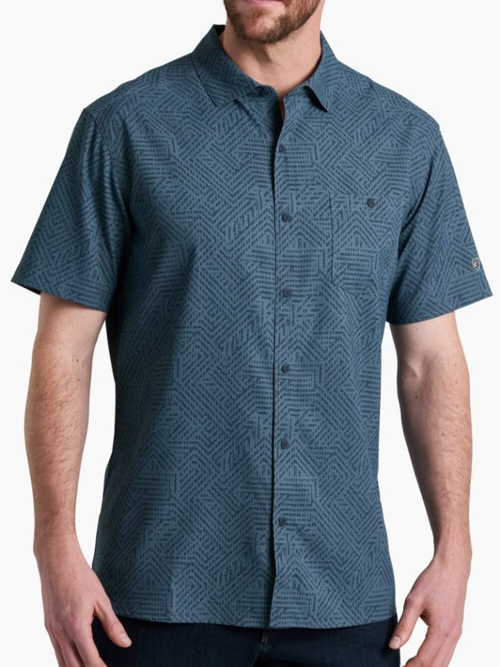 Kuhl Men's Persuadr Short Sleeve Button Down Shirt in Charcoal Blue Size XXL